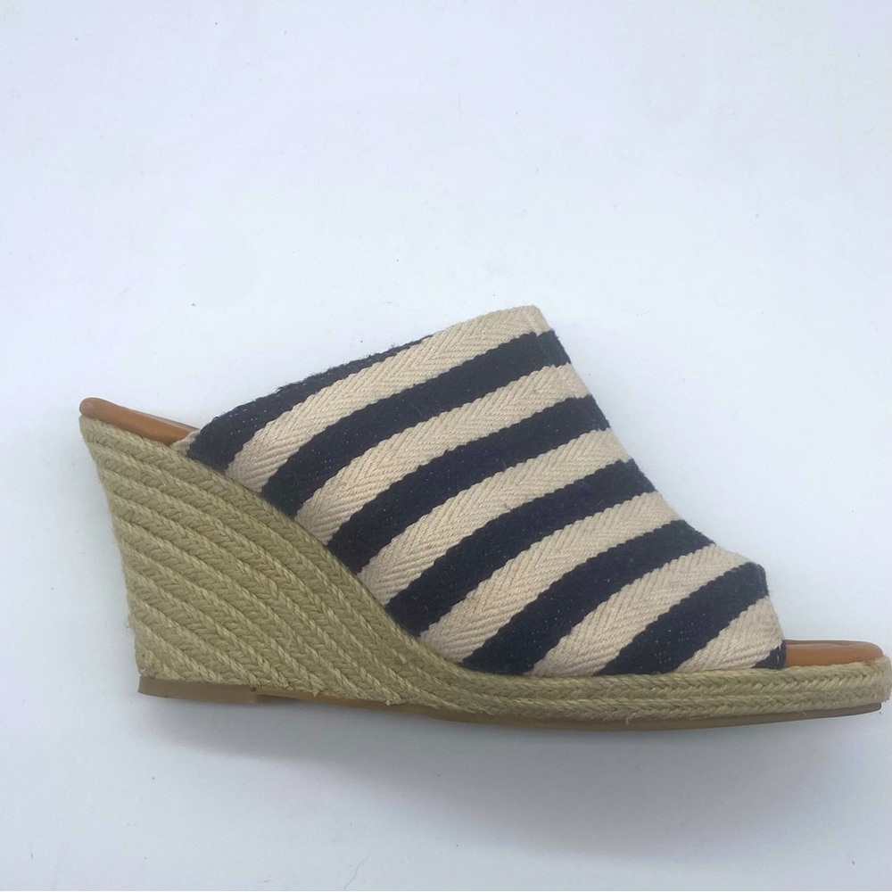 Lane‎ Bryant Women’s Striped Fabric Espadrille Wedge Sandals Blue Beige Size 10W
